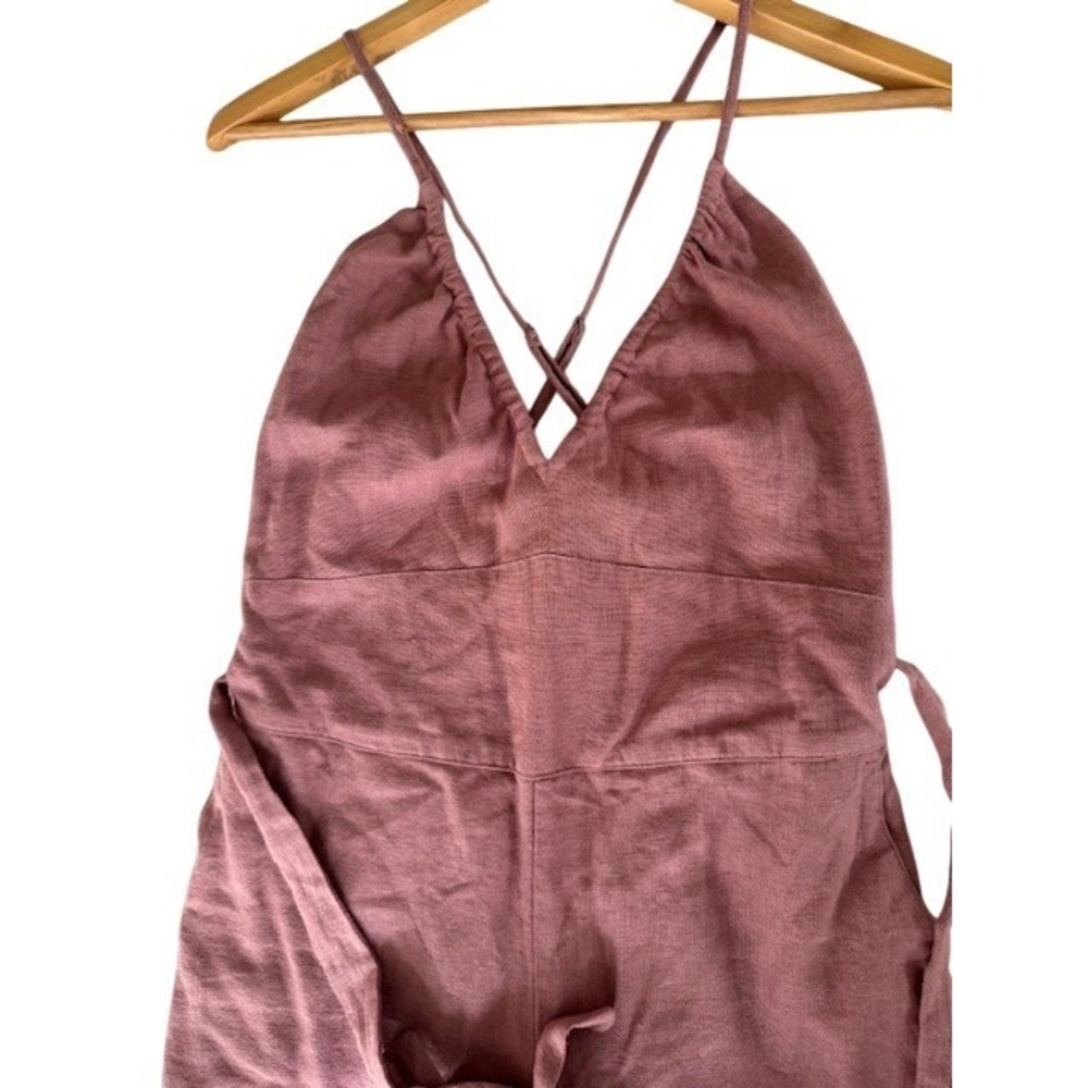 Abercrombie & Fitch Womens Medium Linen Blend Wide Leg Jumpsuit Mauve Tie Back - Picture 3 of 11